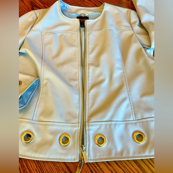 Insight Brand Faux Leather Zip Jacket Embellished Hem & Cuffs Sz 8 Light Blue - Picture 10 of 10